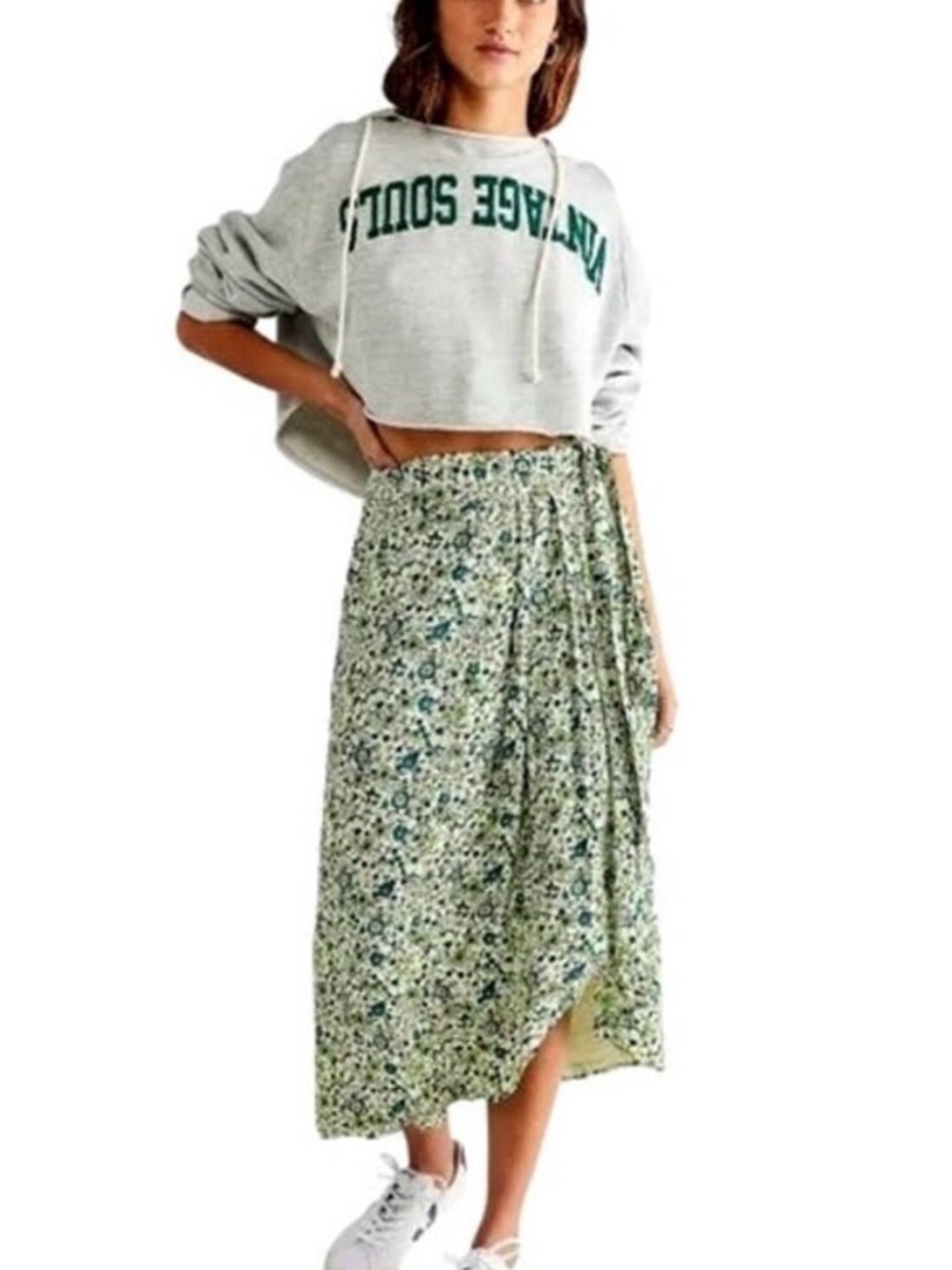 Free People Scotch and Soda medium Green Floral Midi Wrap Skirt